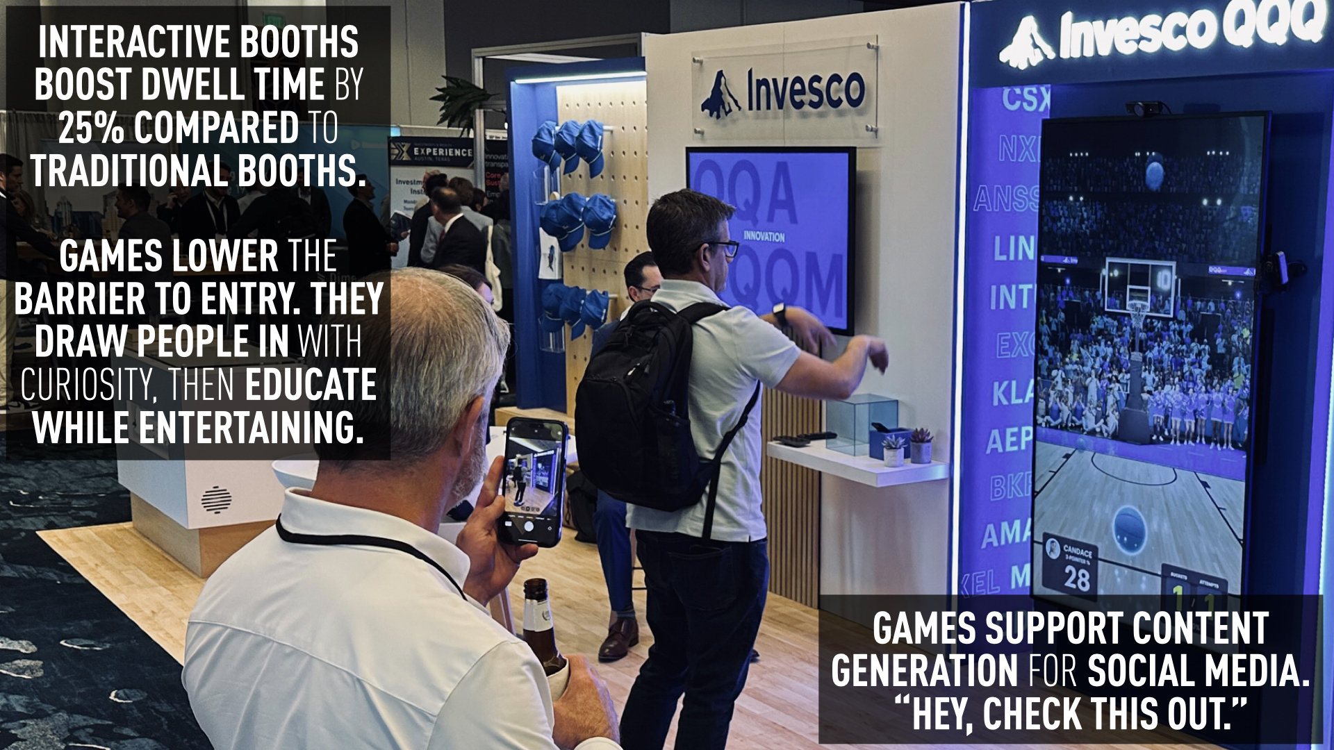 Interactive booths boost dwell time by 25% compared to traditional booths.

Games lower the barrier to entry. They draw people in with curiosity, then educate while entertaining. 